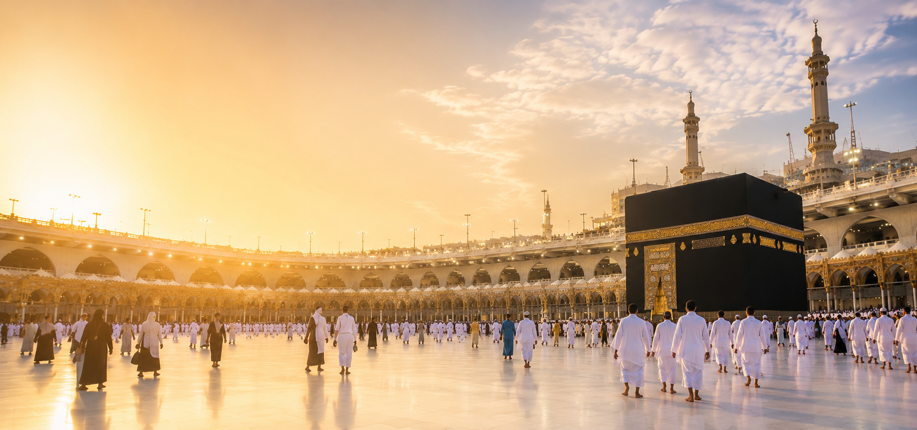 Masjid an-Nabawi in Madinah illuminated in the evening